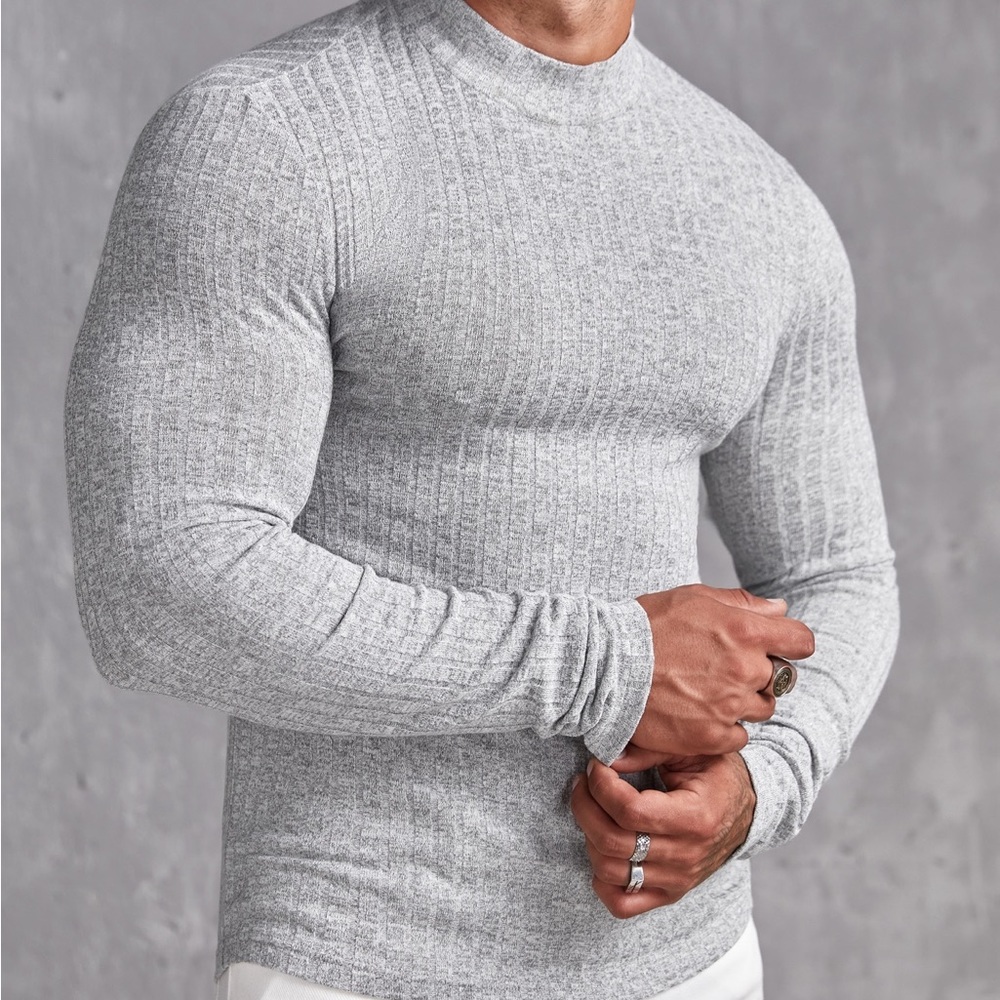 Mock Neck Ribbed Knit Tee